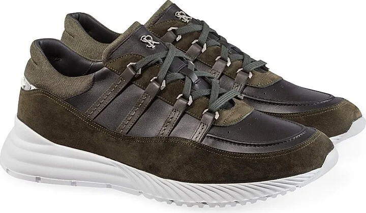 Men's Suede and Calfskin Leather Sneakers - Green - Size 7 - Image 2