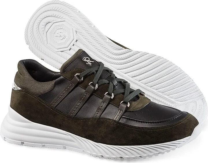 Men's Suede and Calfskin Leather Sneakers - Green - Size 7 - Image 3