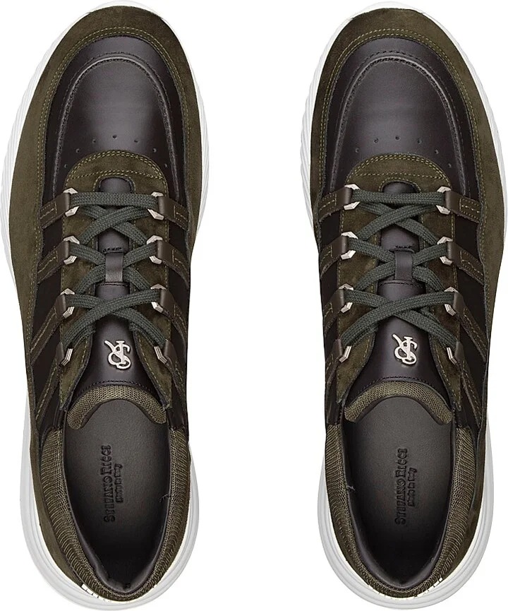 Men's Suede and Calfskin Leather Sneakers - Green - Size 7 - Image 4