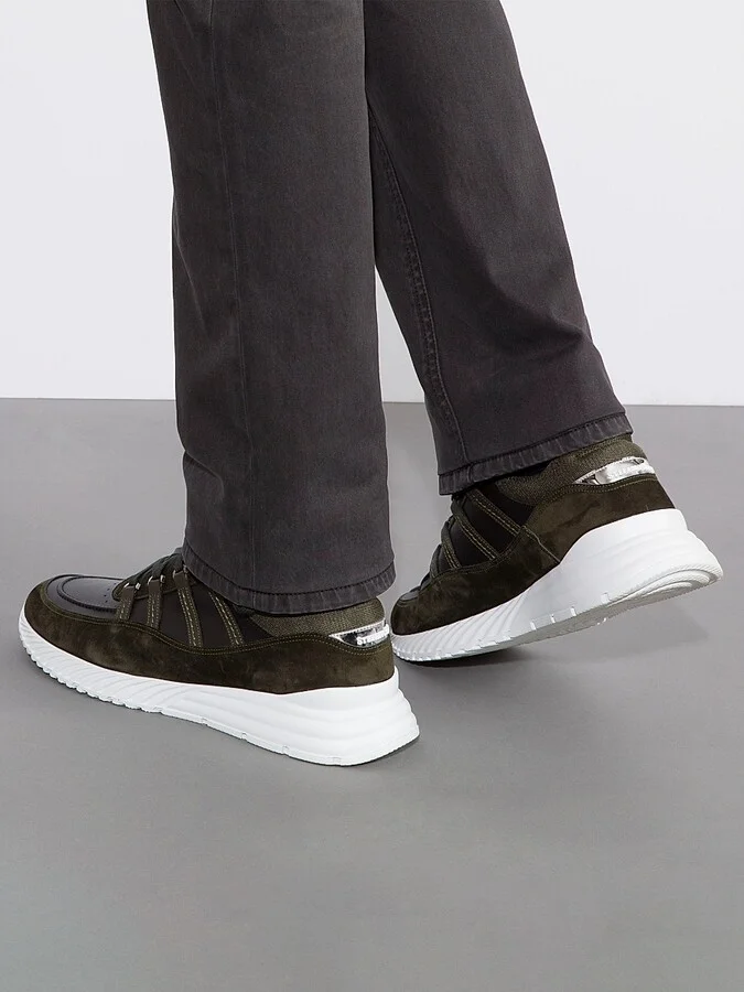 Men's Suede and Calfskin Leather Sneakers - Green - Size 7 - Image 5