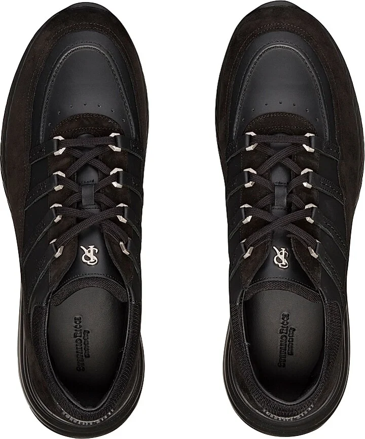 Men's Suede and Calfskin Leather Sneakers - Green - Size 7 - Image 9