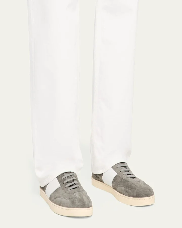 Men's Suede and Leather T-Toe Low-Top Sneakers - Image 4