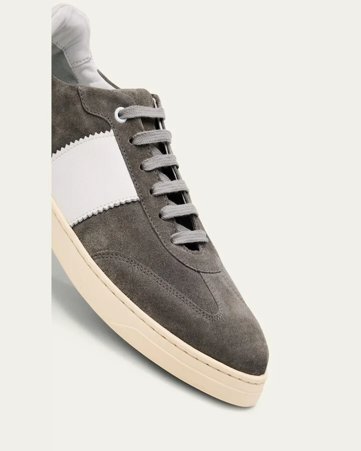 Men's Suede and Leather T-Toe Low-Top Sneakers - Image 5