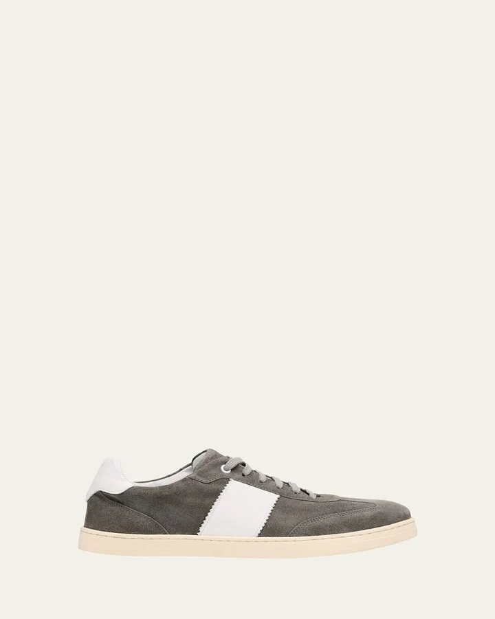 Men's Suede and Leather T-Toe Low-Top Sneakers