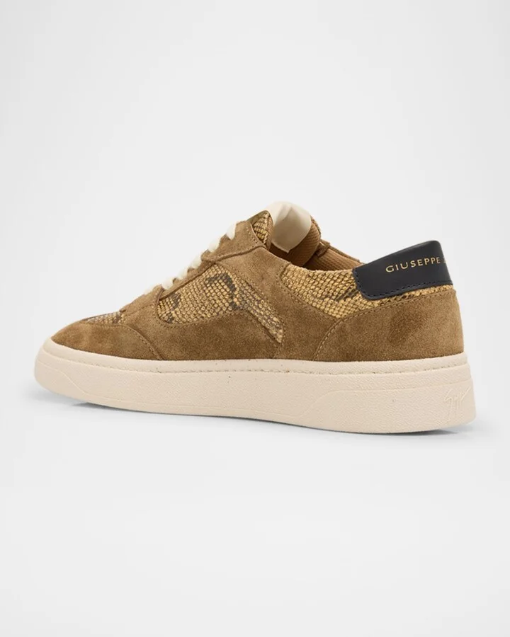 Men's Suede and Snake-Effect Leather Low-Top Sneakers - Image 4