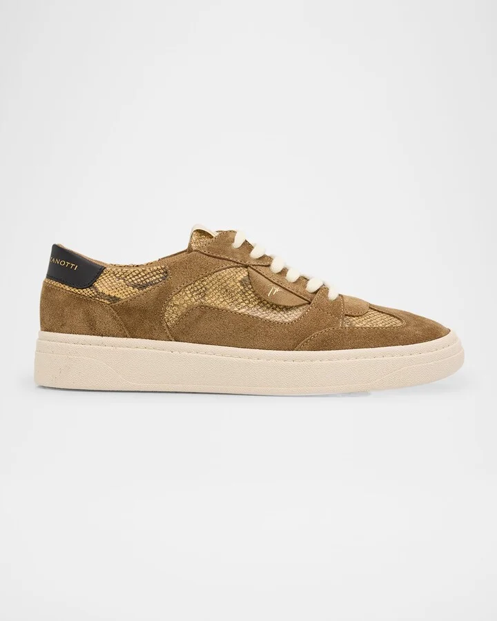 Men's Suede and Snake-Effect Leather Low-Top Sneakers