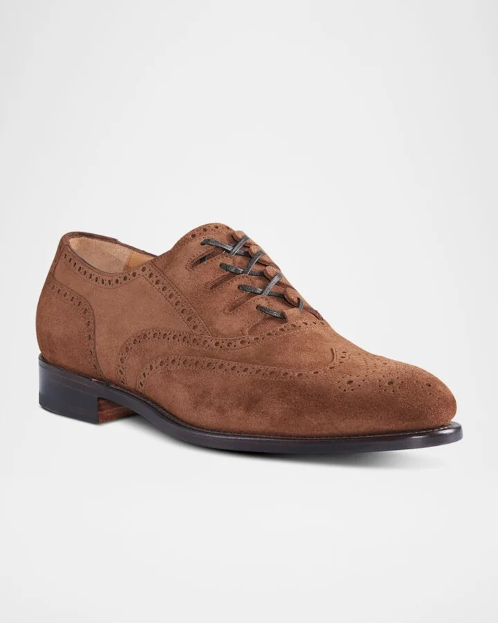 Men's Suede Brogue Wingtip Derby Shoes - Image 2