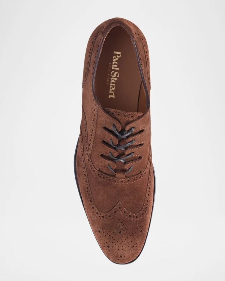 Men's Suede Brogue Wingtip Derby Shoes - Image 4
