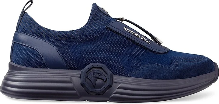 Men's Suede Leather Functional Sneakers - Dark Blue - Size 7