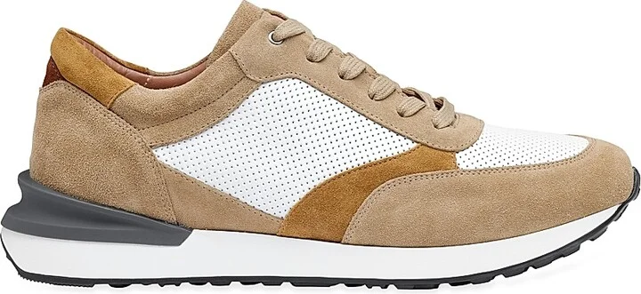 Men's Suede Low-Top Sneakers - Taupe Multi - Size 9.5