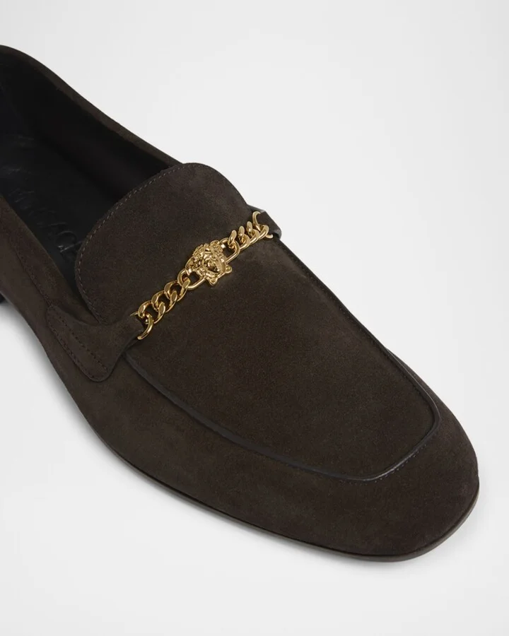 Men's Suede Medusa Chain Bit Loafers - Image 2
