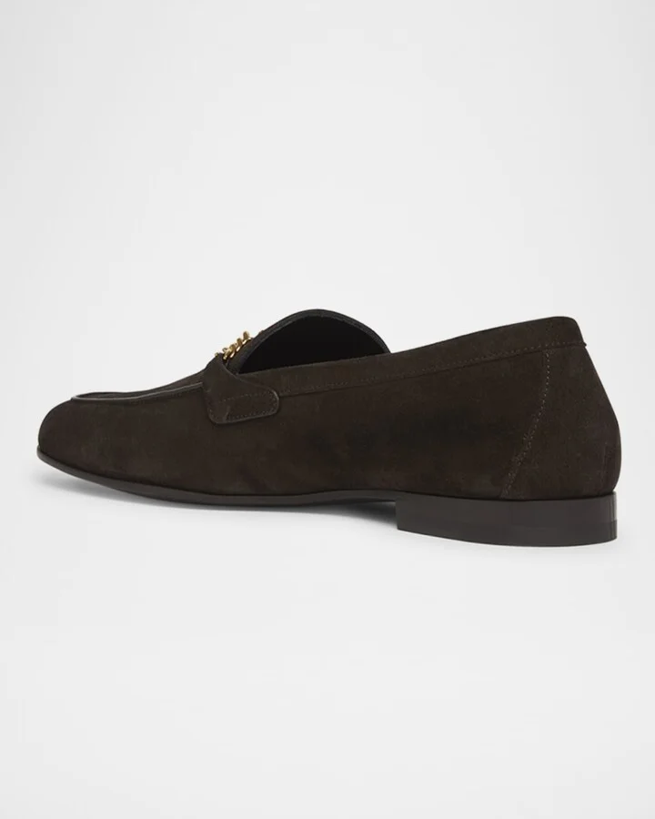 Men's Suede Medusa Chain Bit Loafers - Image 9