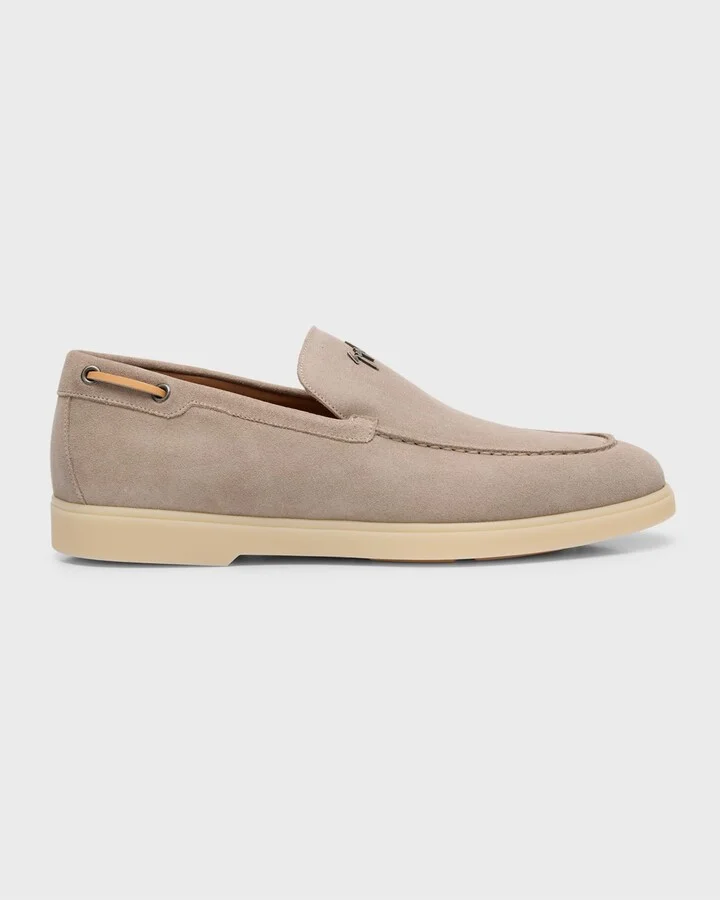Men's Suede Metal Logo Moccasin Loafers