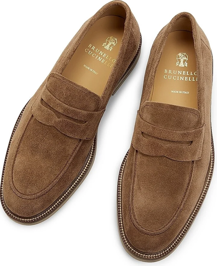 Men's Suede Penny Loafers - Medium Brown - Size 7 - Image 4