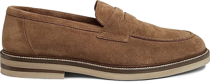 Men's Suede Penny Loafers - Medium Brown - Size 7
