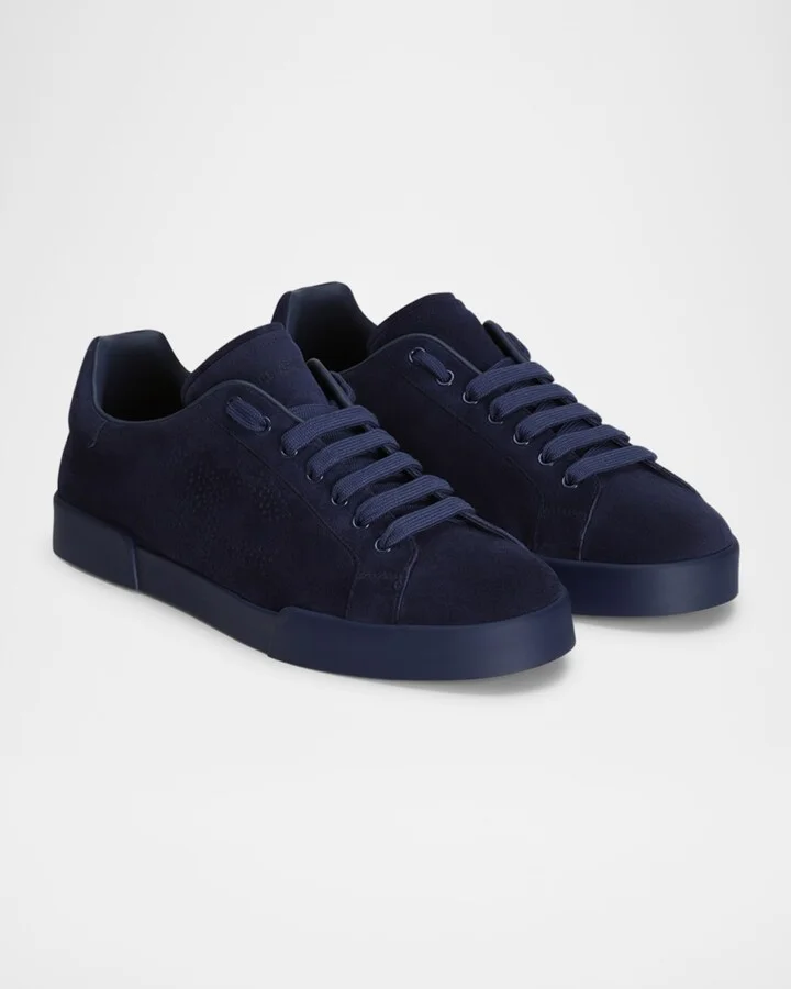 Men's Suede Perforated DG Low-Top Sneakers - Image 8