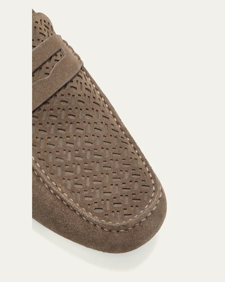 Men's Suede Perforated Driving Shoes - Image 2
