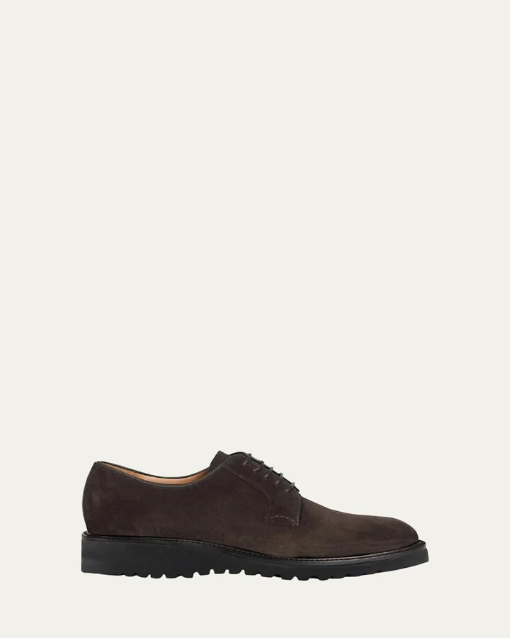 Men's Suede Rubber-Sole Derby Shoes