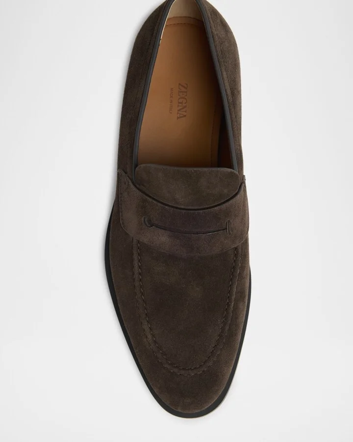 Men's Suede Rubber-Sole Penny Loafers - Image 4
