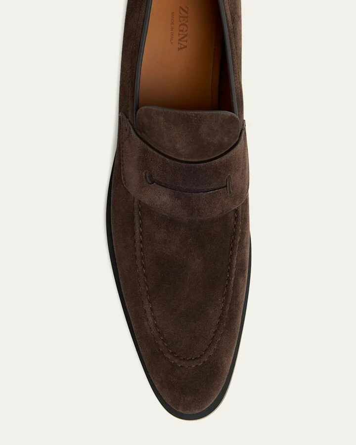 Men's Suede Rubber-Sole Penny Loafers - Image 3