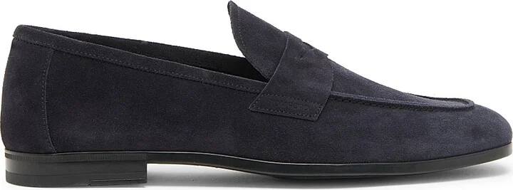 Men's Suede Square-Toed Loafers - Dark Blue - Size 11