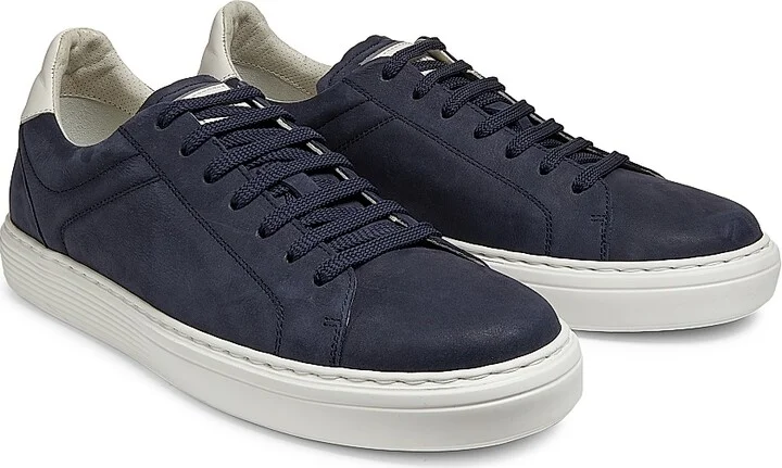 Men's Suede-Trim Low-Top Leather Sneakers - Navy - Size 9 - Image 2