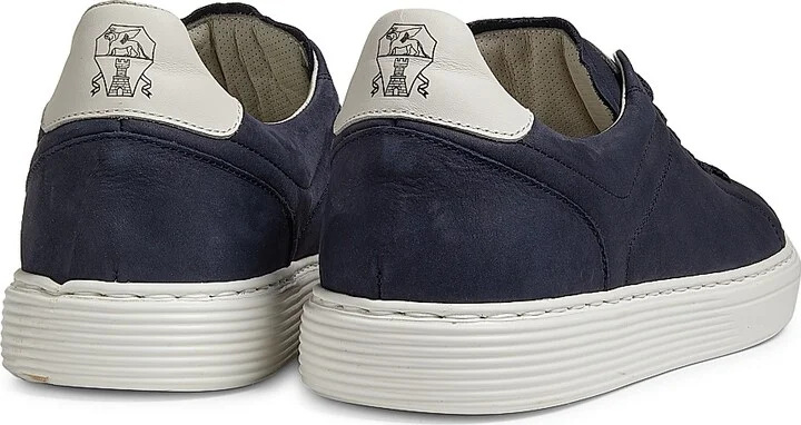 Men's Suede-Trim Low-Top Leather Sneakers - Navy - Size 9 - Image 3