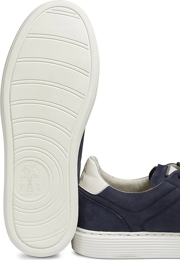 Men's Suede-Trim Low-Top Leather Sneakers - Navy - Size 9 - Image 6