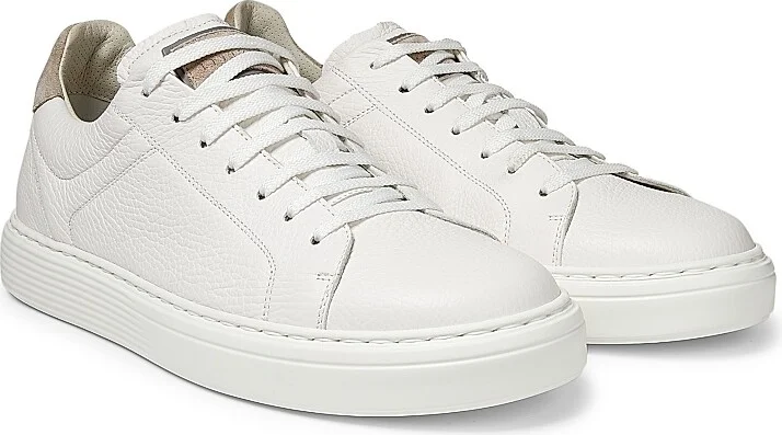 Men's Suede-Trim Low-Top Leather Sneakers - White - Size 8 - Image 2