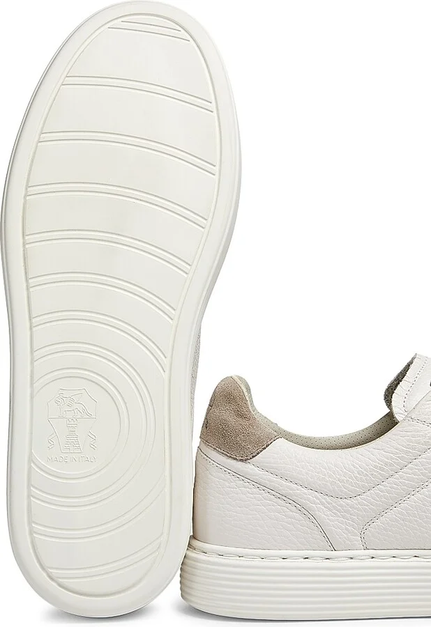 Men's Suede-Trim Low-Top Leather Sneakers - White - Size 8 - Image 5