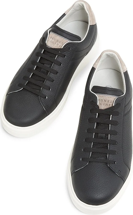 Men's Suede-Trim Low-Top Leather Sneakers - White - Size 8 - Image 8