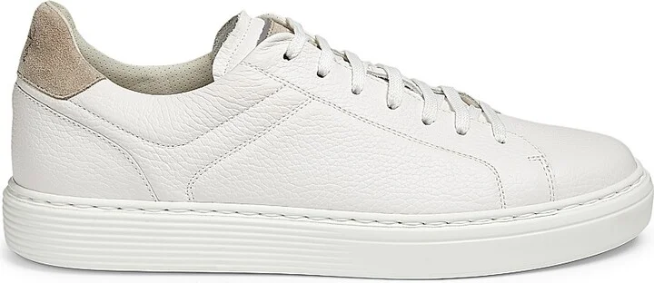 Men's Suede-Trim Low-Top Leather Sneakers - White - Size 8