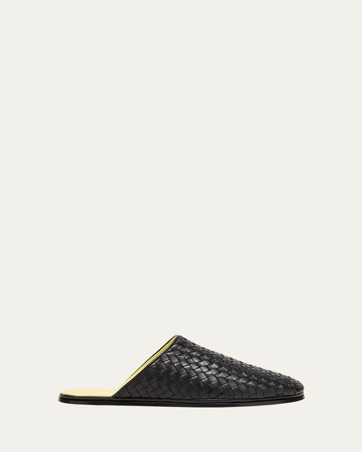 Men's Sunday Open-Back Intrecciato Leather Slippers