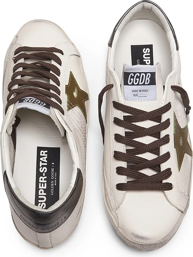 Men's Super-Star Leather Low-Top Sneakers - Optic White Green Antarcite - Size 6 - Image 4