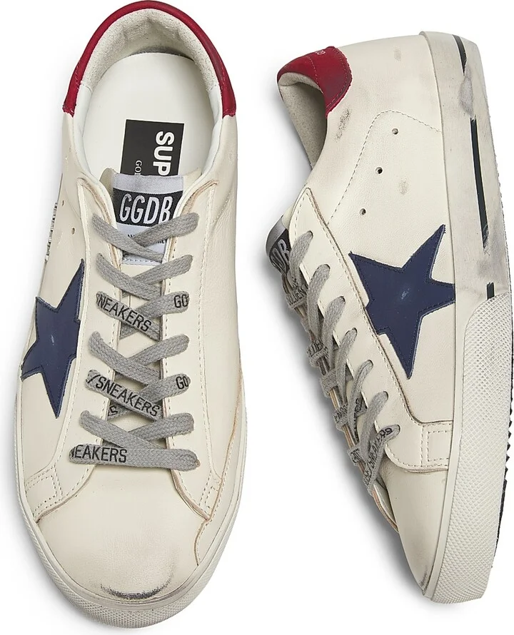 Men's Super Star Leather Low-Top Sneakers - White Blue Red - Size 7 - Image 4