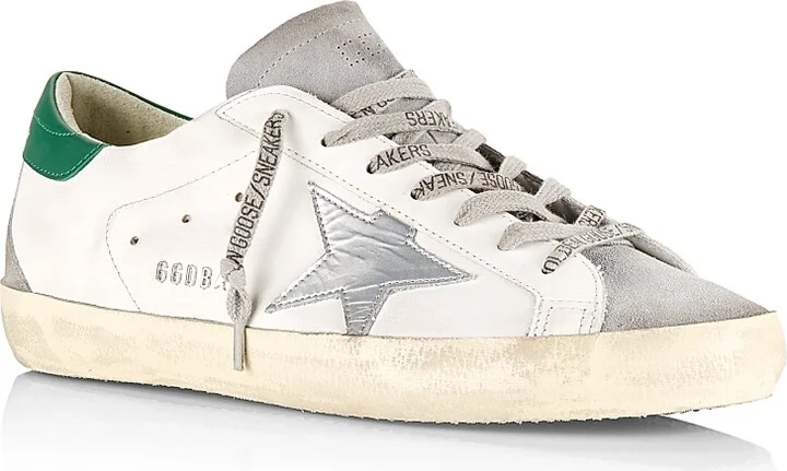 Men's Super-Star Leather Low-Top Sneakers - White Grey Silver Green - Size 10 - Image 2