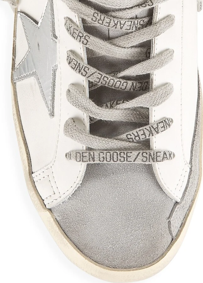 Men's Super-Star Leather Low-Top Sneakers - White Grey Silver Green - Size 10 - Image 4