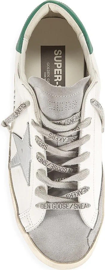 Men's Super-Star Leather Low-Top Sneakers - White Grey Silver Green - Size 10 - Image 5