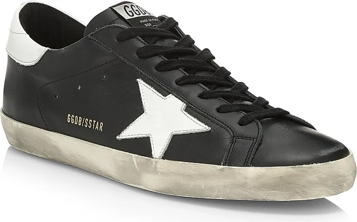 Men's Super-Star Leather Sneakers - Black White - Size 7 - Image 2