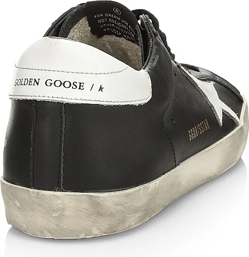 Men's Super-Star Leather Sneakers - Black White - Size 7 - Image 3