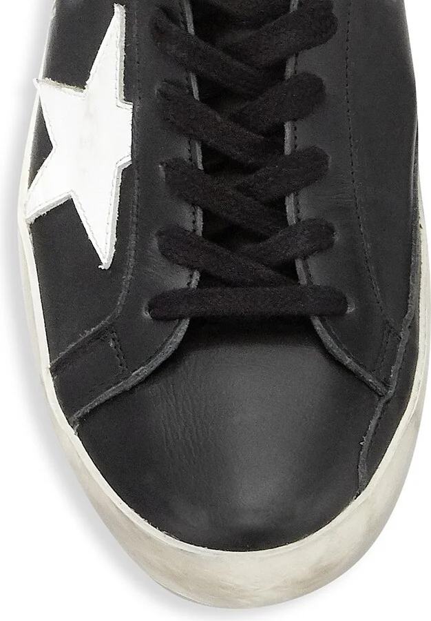 Men's Super-Star Leather Sneakers - Black White - Size 7 - Image 4