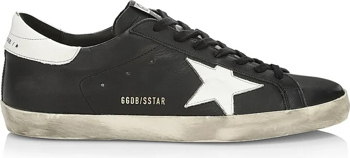 Men's Super-Star Leather Sneakers - Black White - Size 7