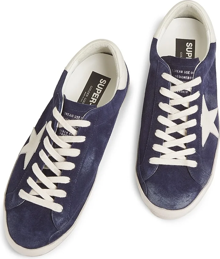 Men's Super Star Suede Low-Top Sneakers - Blue White - Size 8 - Image 4
