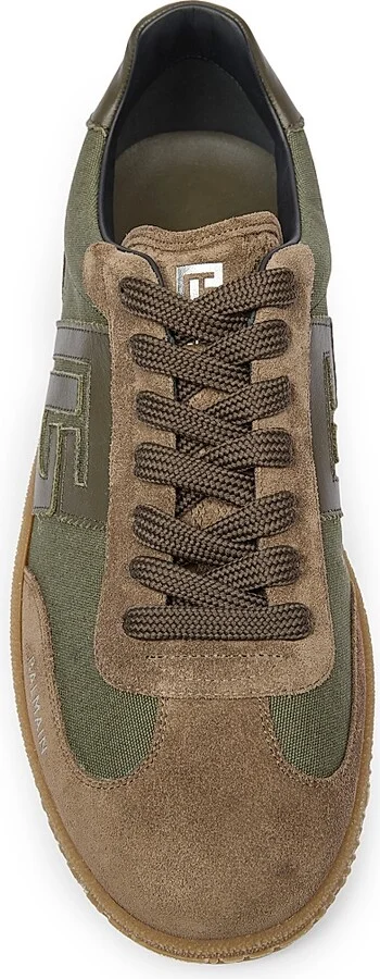 Men's Swan Logo Canvas & Suede Low-Top Sneakers - Khaki - Size 11 - Image 4