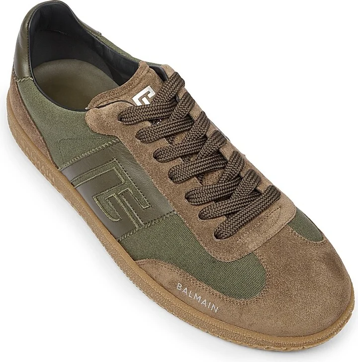 Men's Swan Logo Canvas & Suede Low-Top Sneakers - Khaki - Size 11 - Image 5