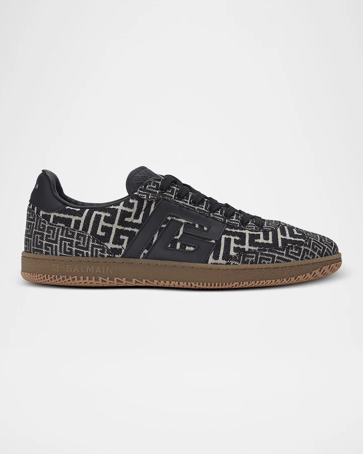 Men's Swan Monogram Jacquard Low-Top Sneakers