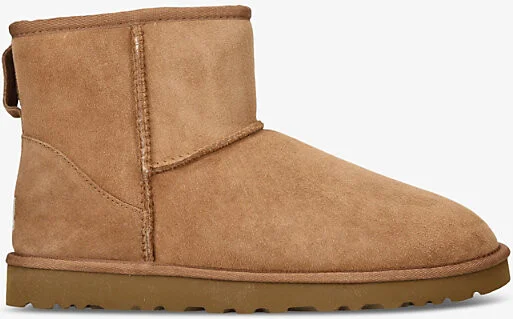Mens Tan Classic Ultra Mini Logo-Patch Suede and Shearling Ankle Boots Eur 41 / 7 Uk Men