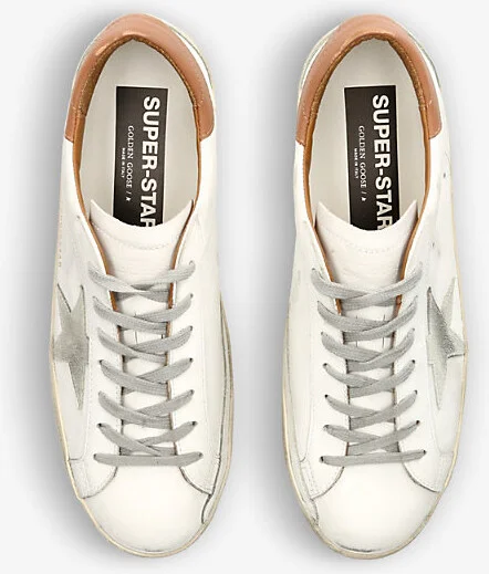 Mens Tan Comb Superstar Star-Appliqué Leather Low-Top Trainers Eur 46 / 12 Uk Men - Image 2