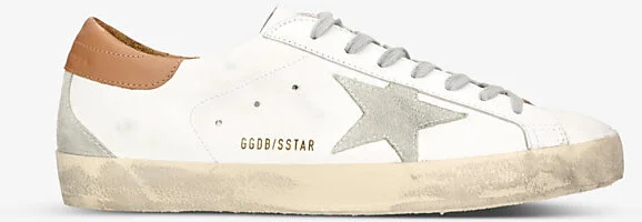 Mens Tan Comb Superstar Star-Appliqué Leather Low-Top Trainers Eur 46 / 12 Uk Men