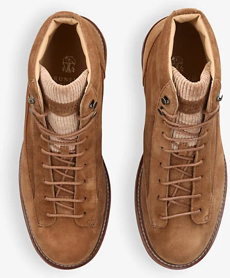 Mens Tan Corduroy-Insert Suede Ankle Boots Eur 40 / 6 Uk Men - Image 2